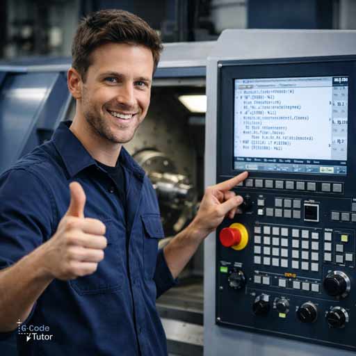 Stressed machinist at CNC control panel