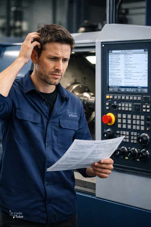 Stressed turner at a CNC control panel